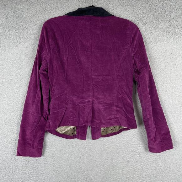 Arizona Jeans Blazer Womens Medium Purple Velvet Black Collar Lined Star Print - Picture 2 of 7